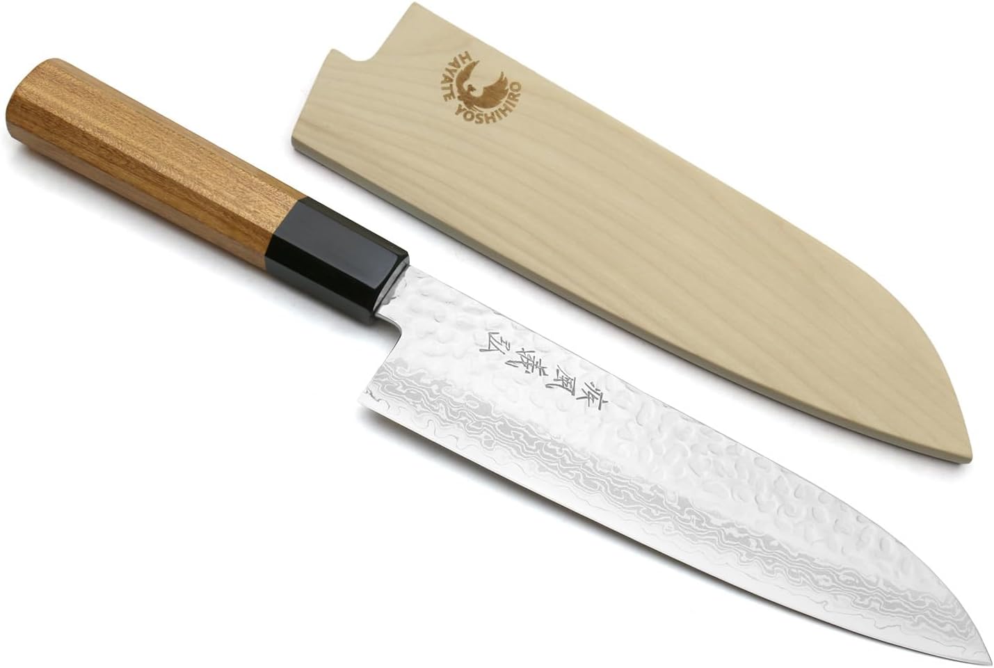 Yoshihiro VG-10 hammered Damascus santoku full view