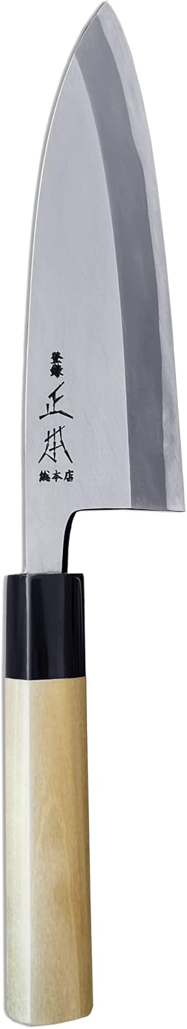 Masamoto KS single-bevel deba knife full view with magnolia handle