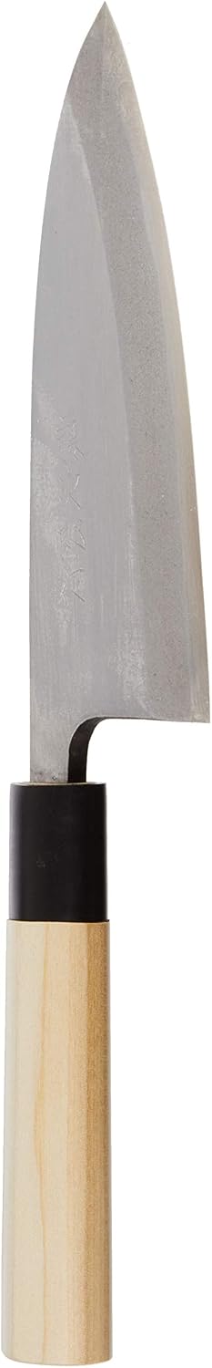 Tojiro Shirogami deba blade showing the single-bevel grind and hollow back