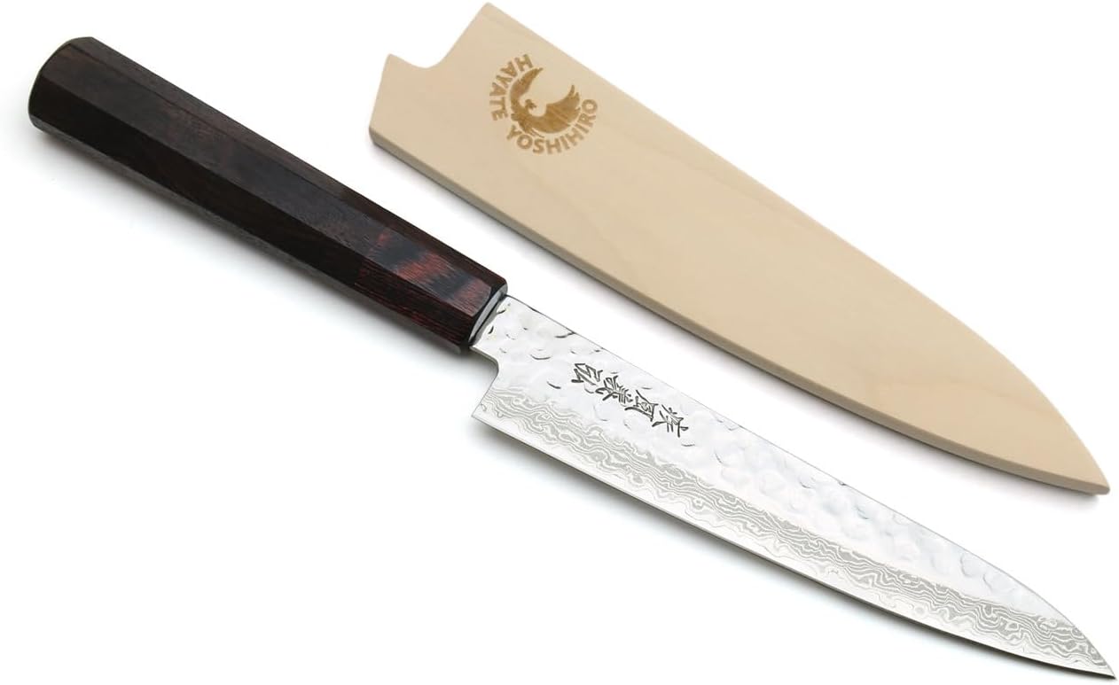 Yoshihiro 46-layer VG-10 Damascus petty knife with magnolia saya