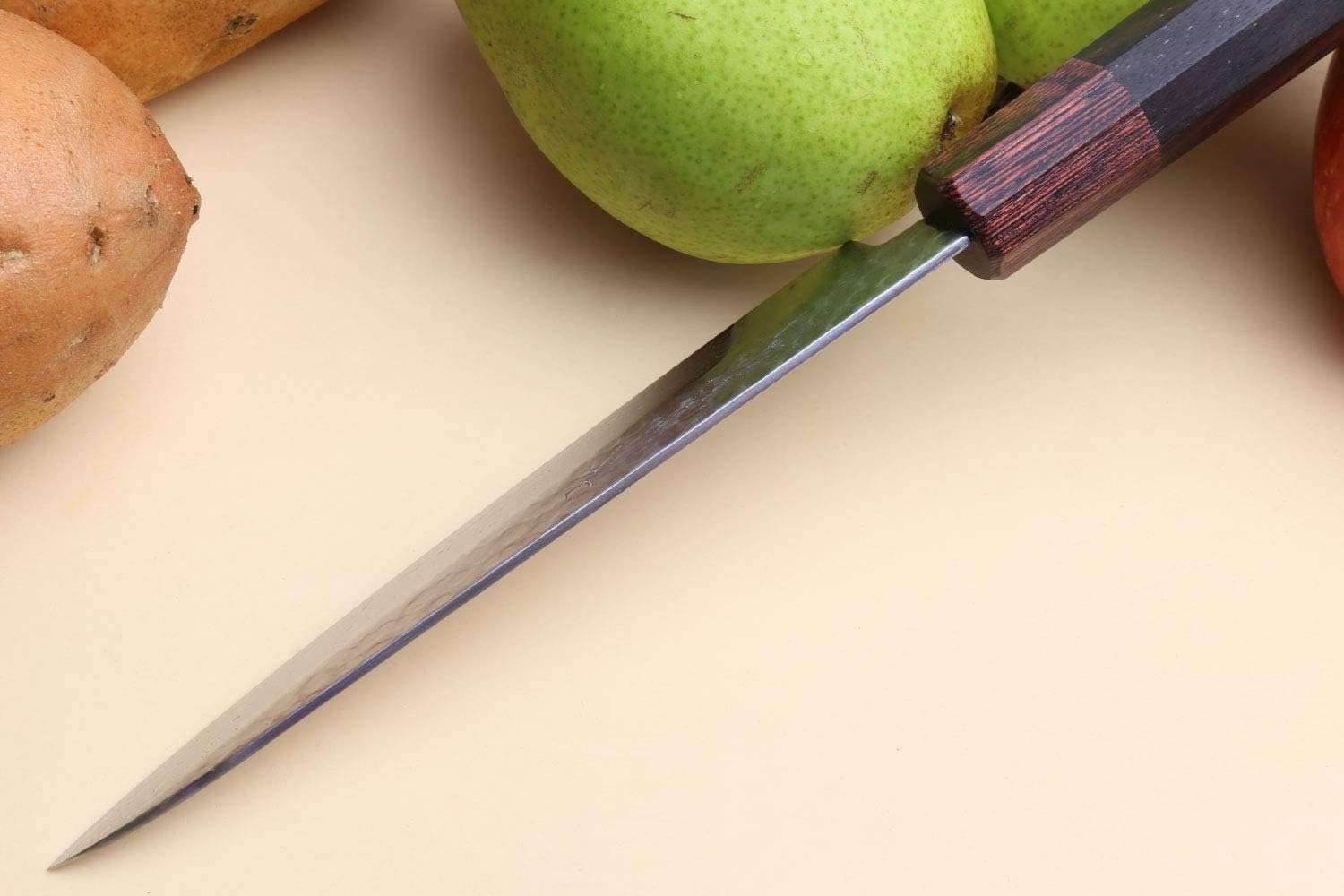 Yoshihiro Damascus petty blade tip and edge profile