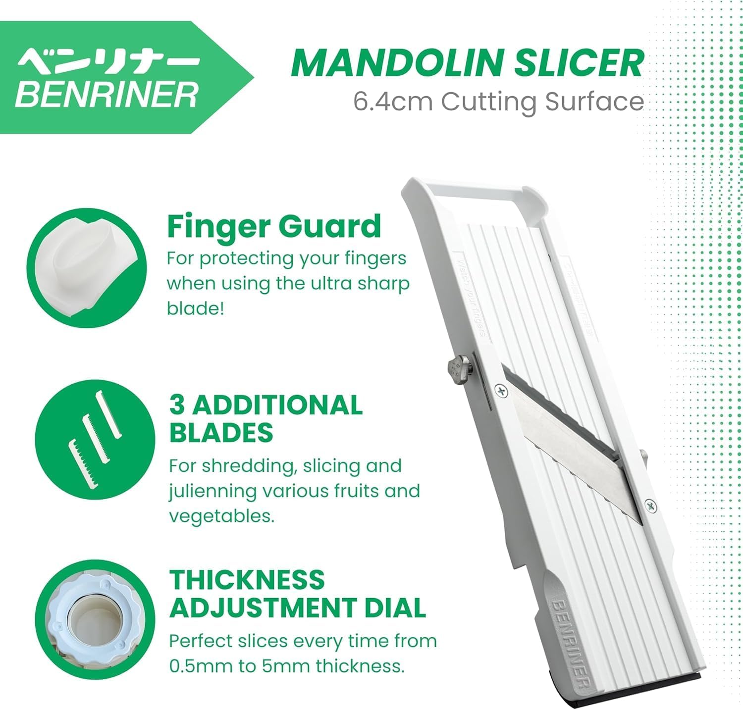 Benriner finger guard, spare blades and thickness adjustment dial
