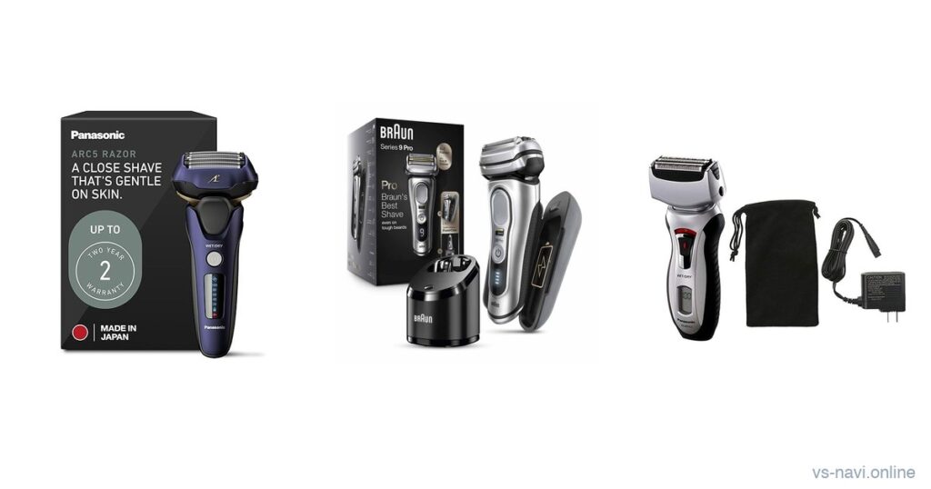Panasonic Arc5, Braun Series 9 Pro and Panasonic Arc3 electric shavers compared