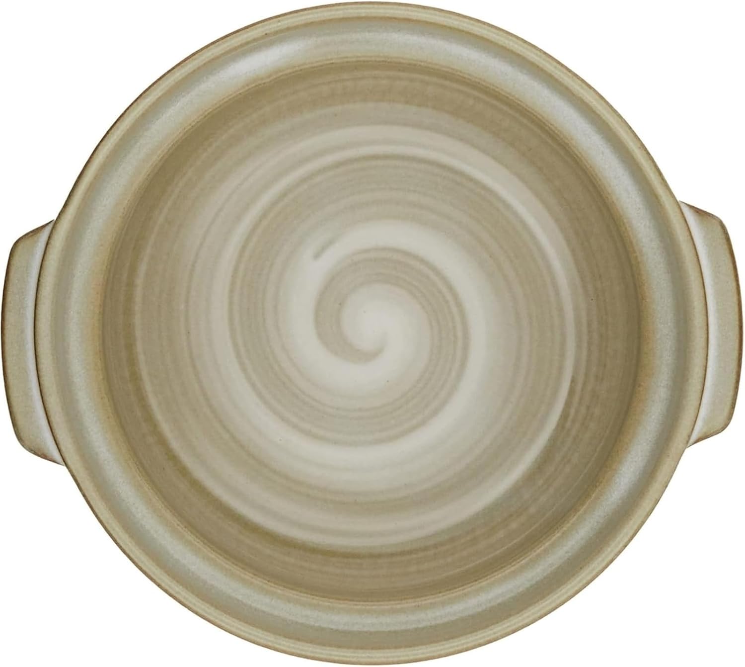 Top-down view of the smooth spiral-glazed interior of the Ginpo donabe