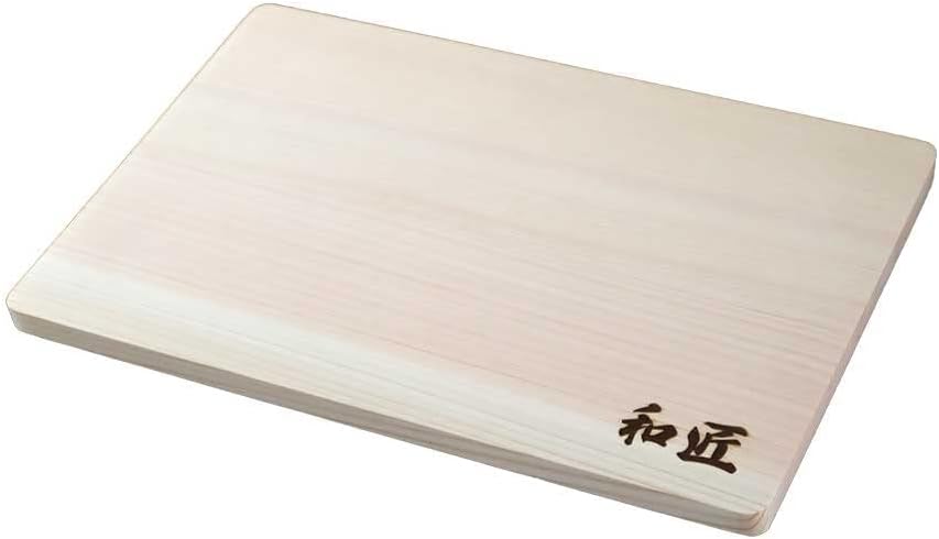 WASHO hinoki cypress cutting board with the Washo brand mark burned into the corner