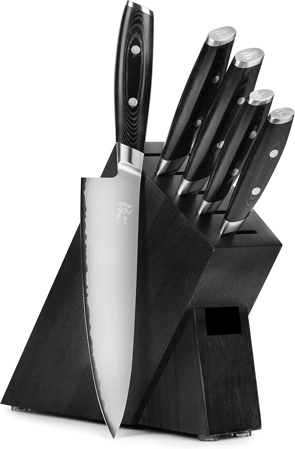 Yaxell Mon six piece knife set in a slim black wood block