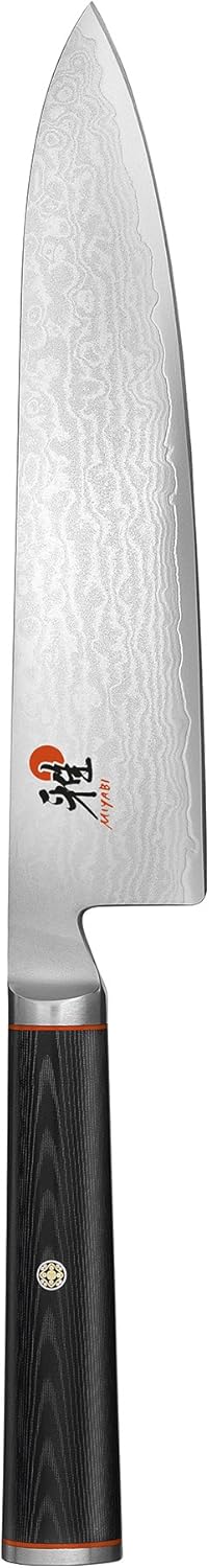 Miyabi Kaizen 8-inch chef's knife with flower Damascus blade and black Micarta handle