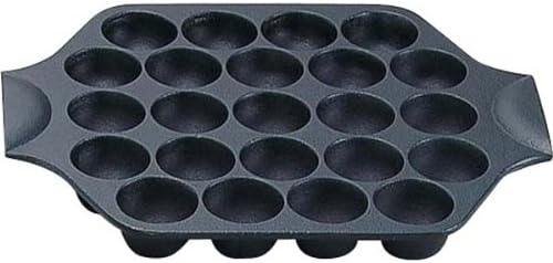 Iwachu 24025 Nambu cast-iron takoyaki pan with 23 wells and a black-baked finish