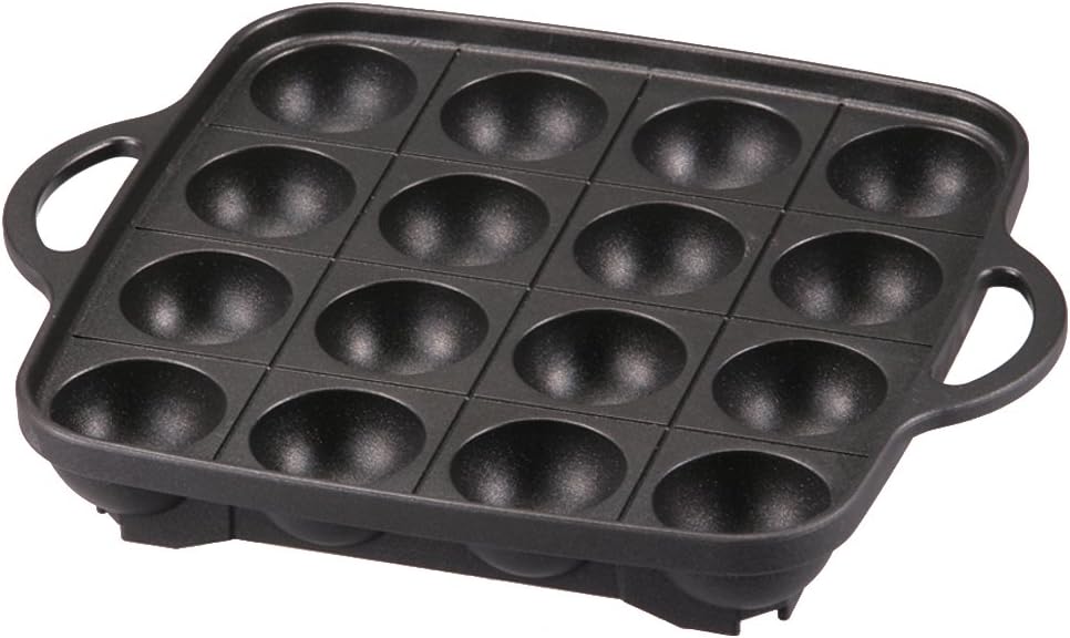 Iwatani cast-aluminum takoyaki grill plate with 16 nonstick wells