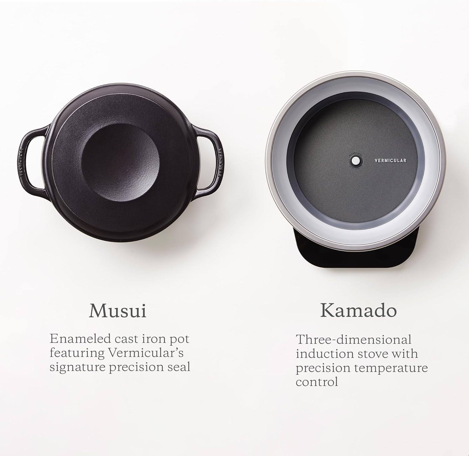 The two parts: the Musui enameled cast iron pot and the Kamado induction stove base