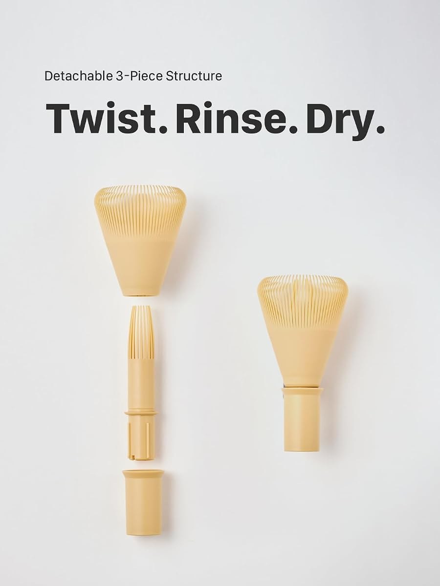 SUITENDO resin whisk taken apart into its three pieces for cleaning