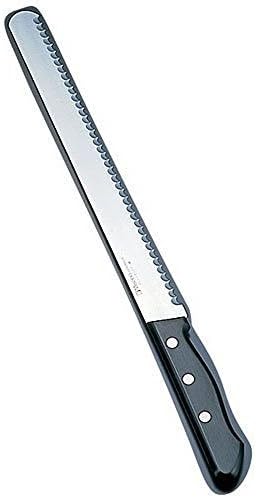 Misono No.696 molybdenum steel wave knife with a long 300 mm serrated blade plus a black riveted handle