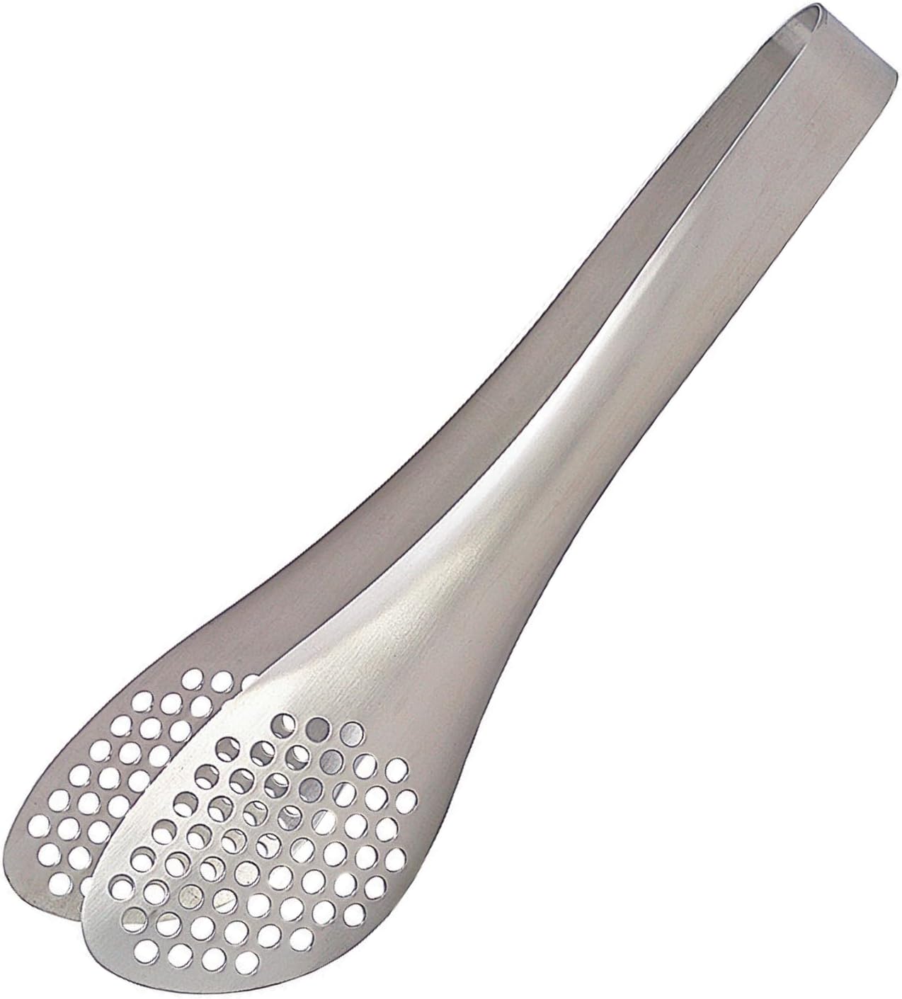 Sori Yanagi one-piece stainless steel tongs with perforated spoon-shaped tips