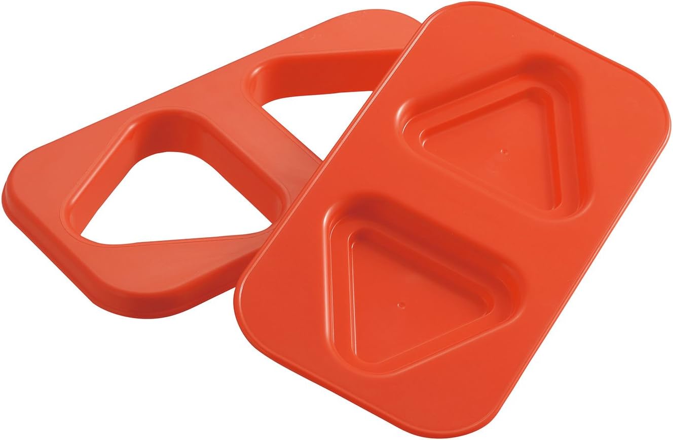 Akebono WE-961 red rice sandwich mold showing the outer frame and the inner press plate