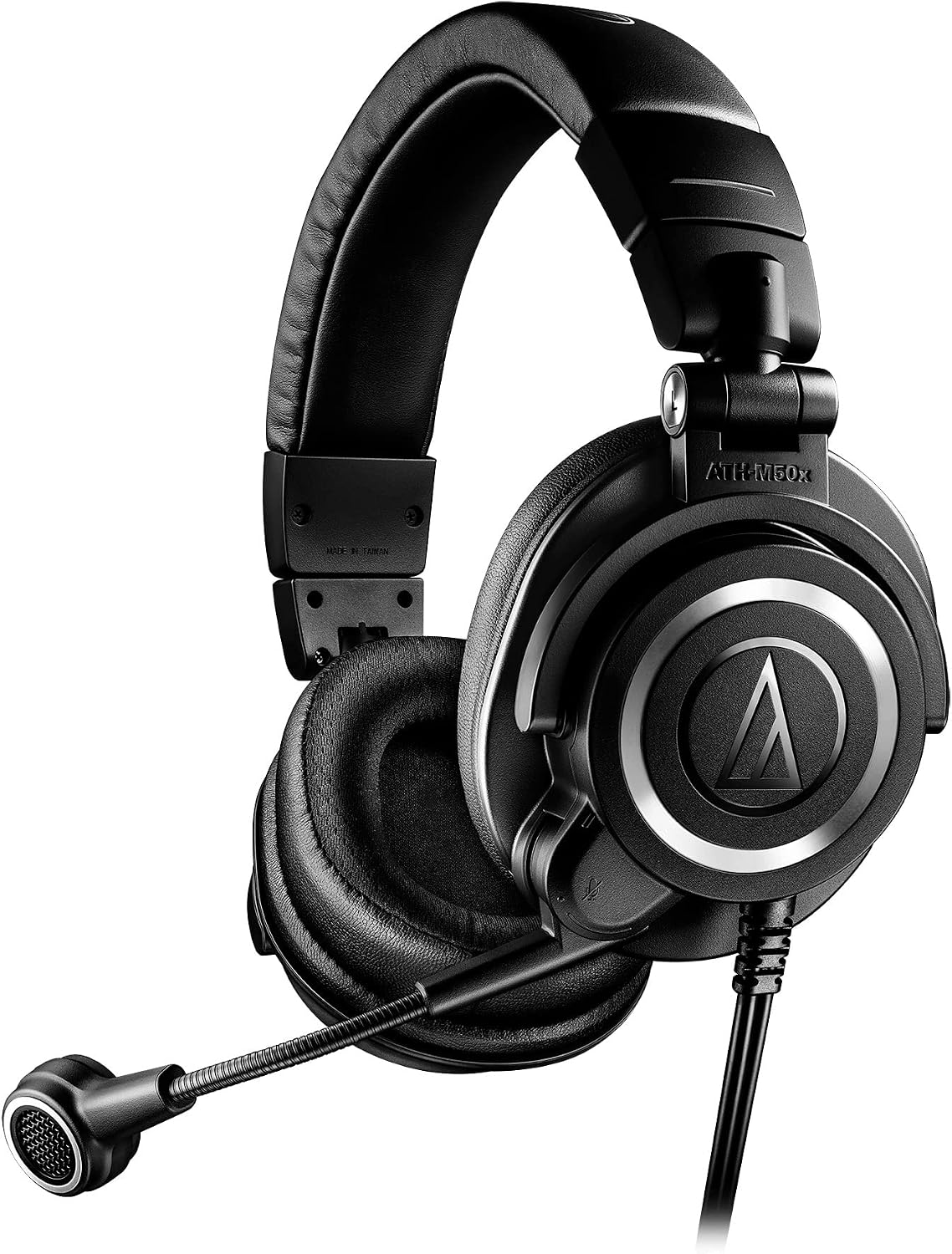 Audio-Technica ATH-M50xSTS-USB streaming headset side view with attached cable