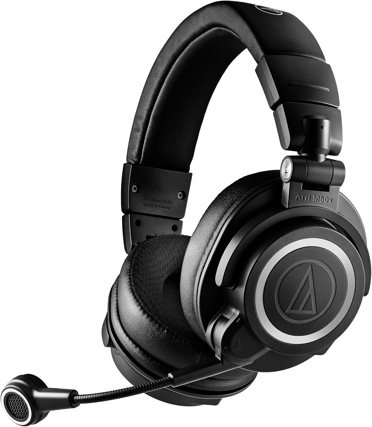 Audio-Technica ATH-M50xSTS-WL wireless streaming headset angled view with boom microphone