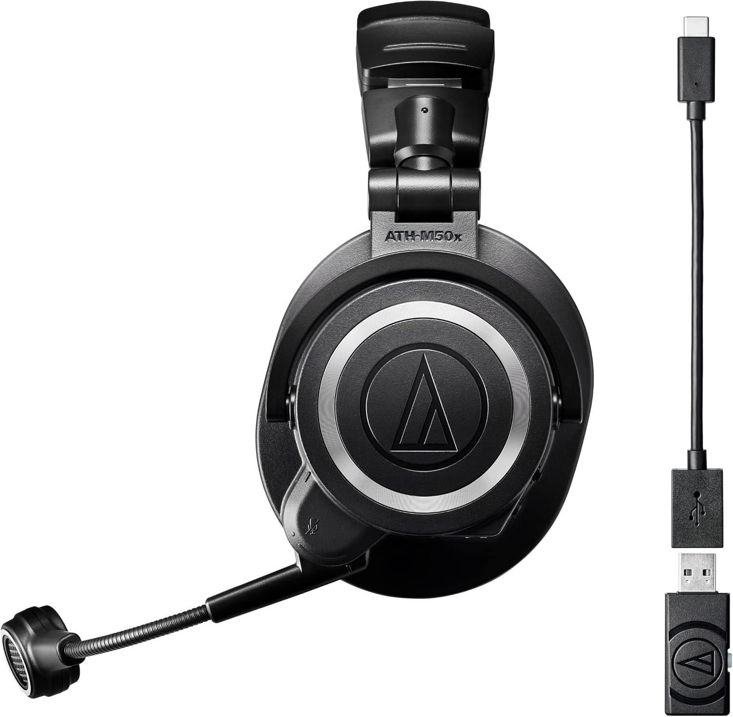 Audio-Technica ATH-M50xSTS-WL side view with the USB Type-A wireless transceiver