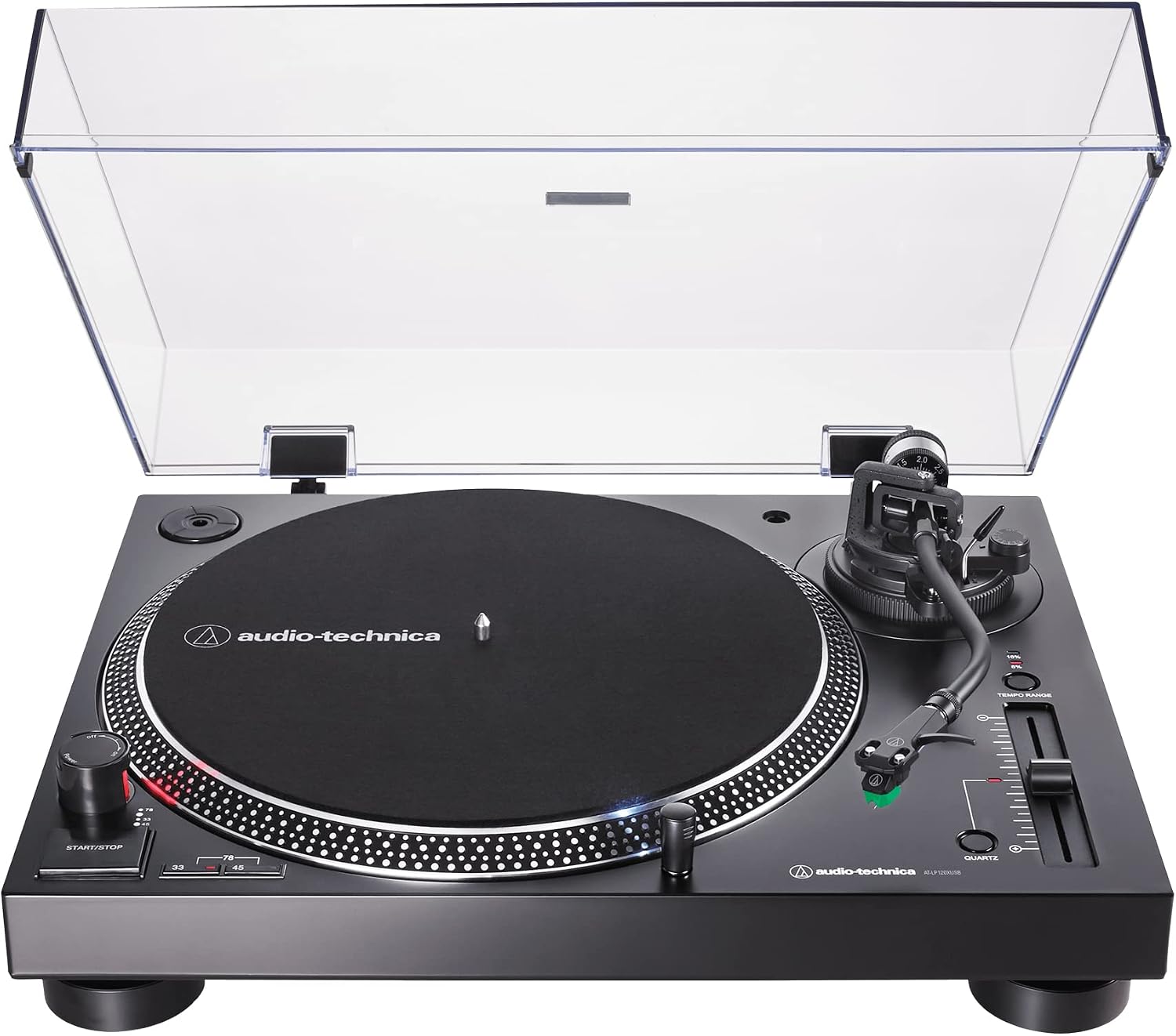 Audio-Technica AT-LP120XUSB-BK direct-drive turntable with dust cover