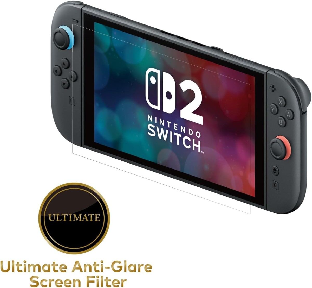 HORI Ultimate Anti-Glare Screen Filter shown on a Nintendo Switch 2