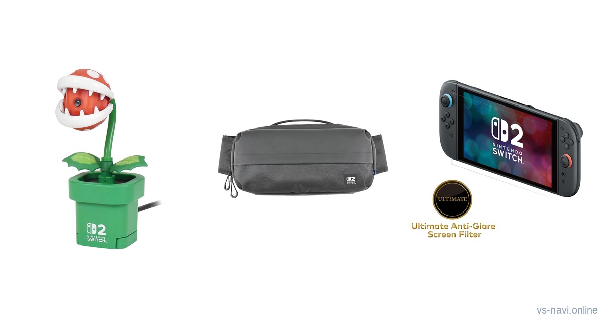 HORI Piranha Plant Camera, Adventure Pack shoulder bag plus Ultimate Anti-Glare Screen Filter for Nintendo Switch 2