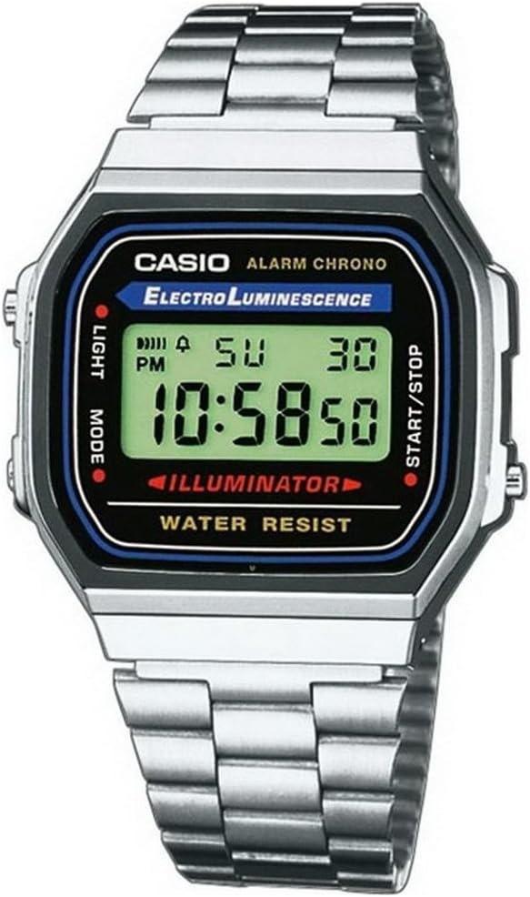 Casio A168WA silver steel bracelet digital watch