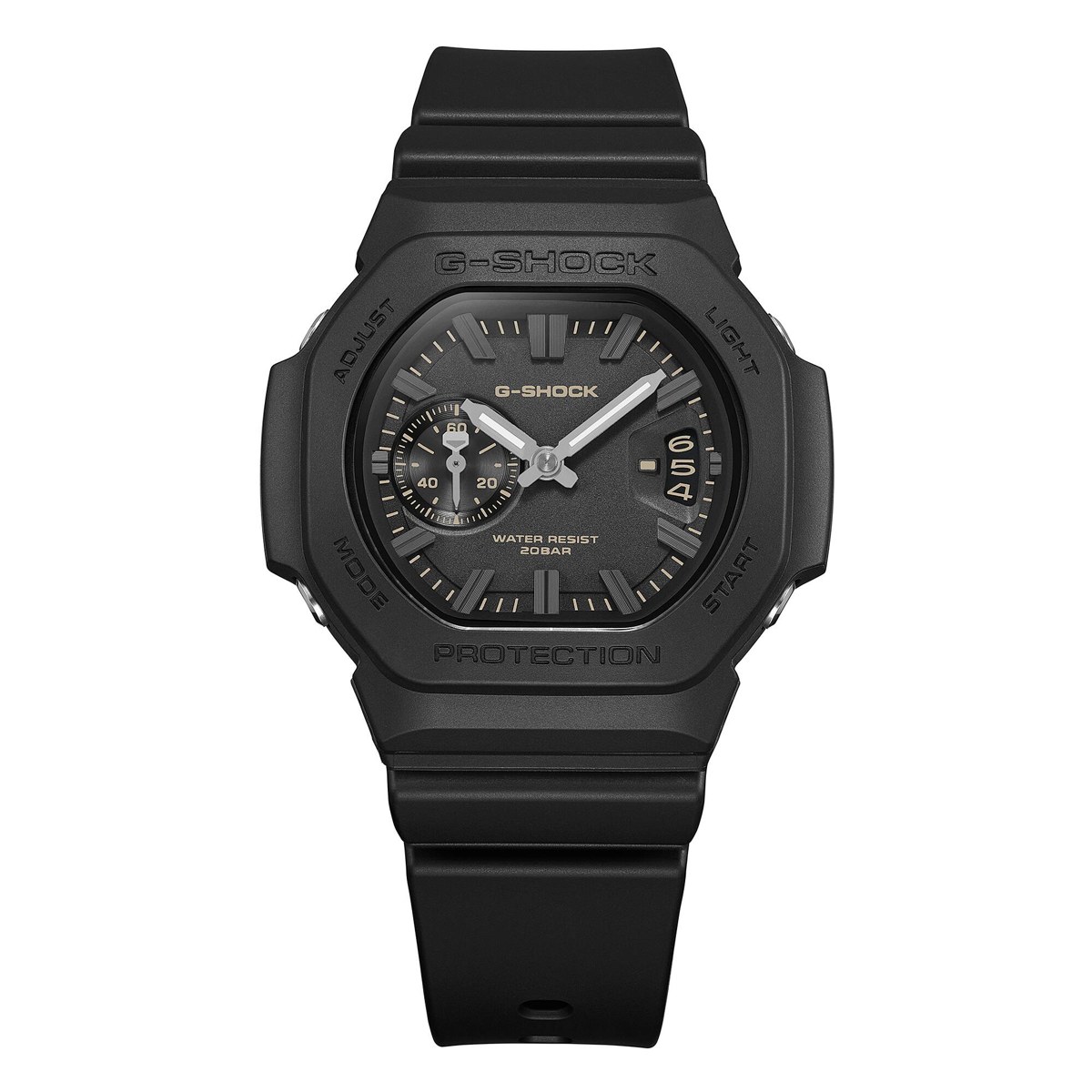 Casio G-SHOCK GAC2500-1A black resin analog watch, front view