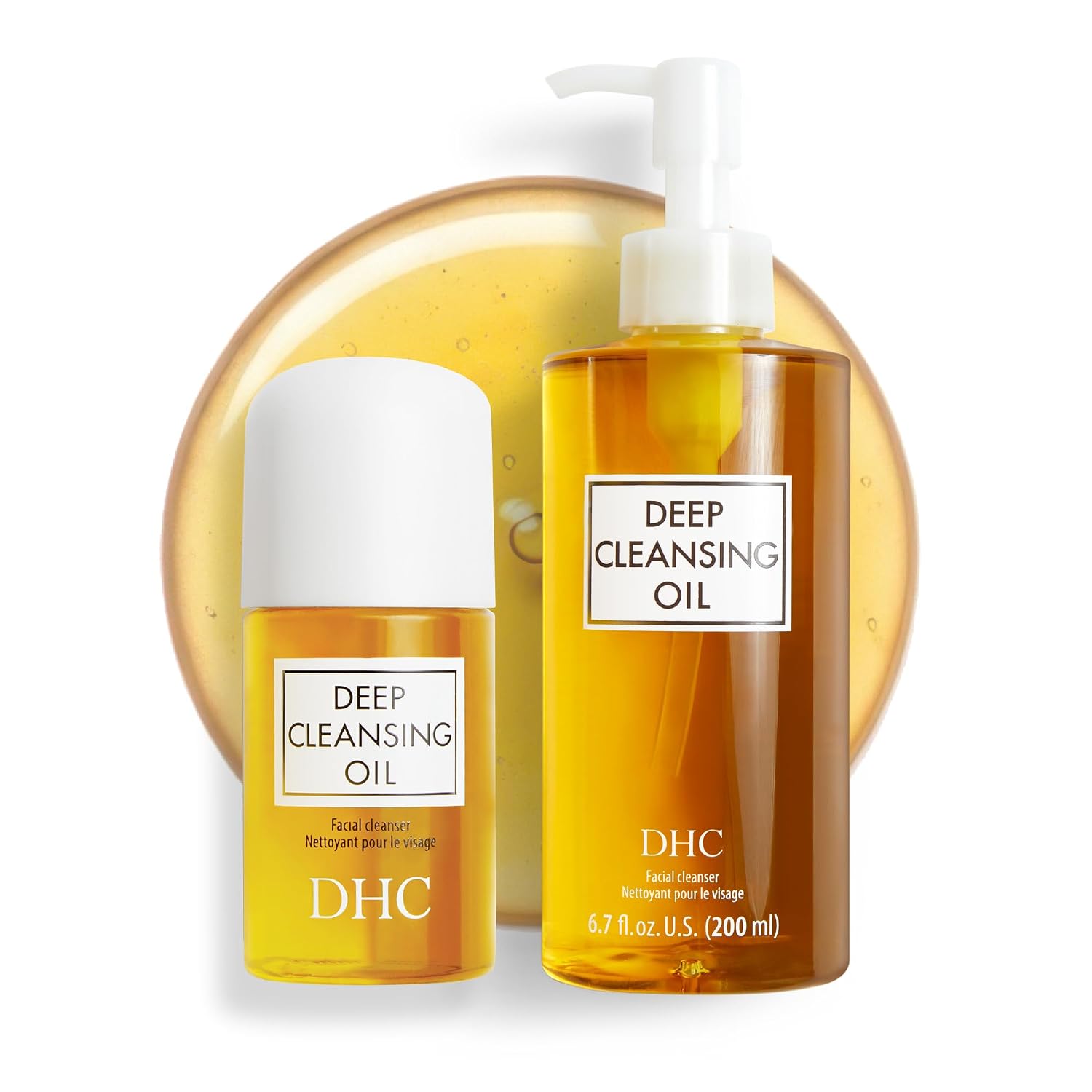 DHC Deep Cleansing Oil 6.7 oz pump bottle with a 1 oz travel mini