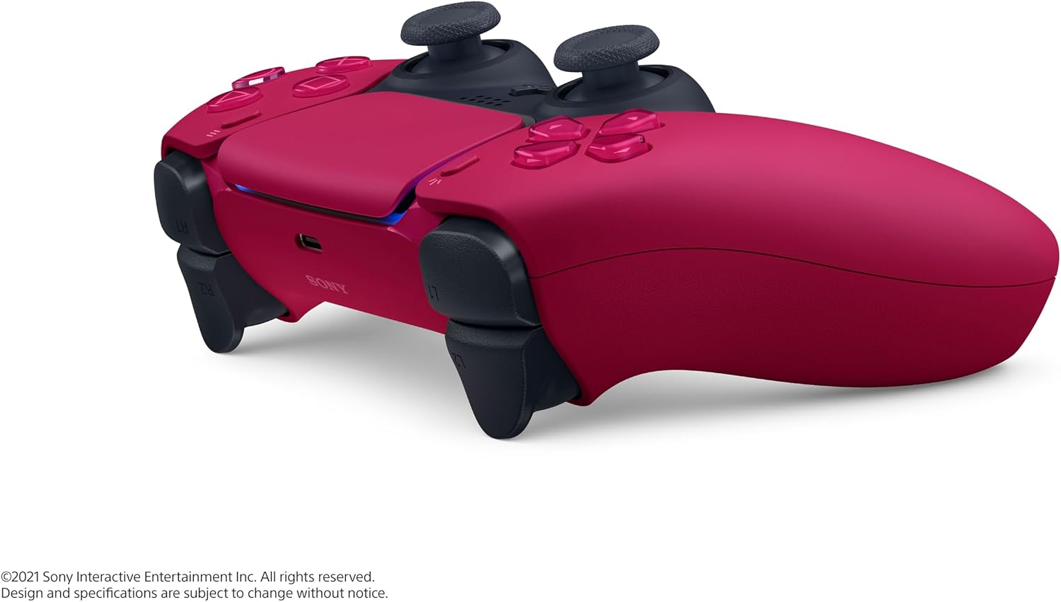 Cosmic Red DualSense controller seen from an angle