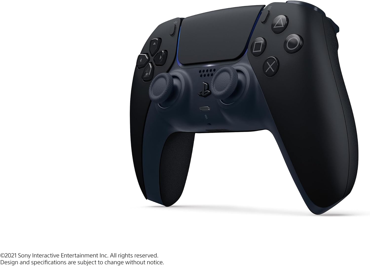 DualSense Midnight Black controller seen from an angle showing the grips