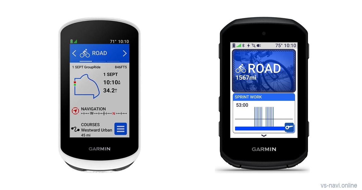 Garmin Edge Explore 2 in white next to the Garmin Edge 850 in black on a white background