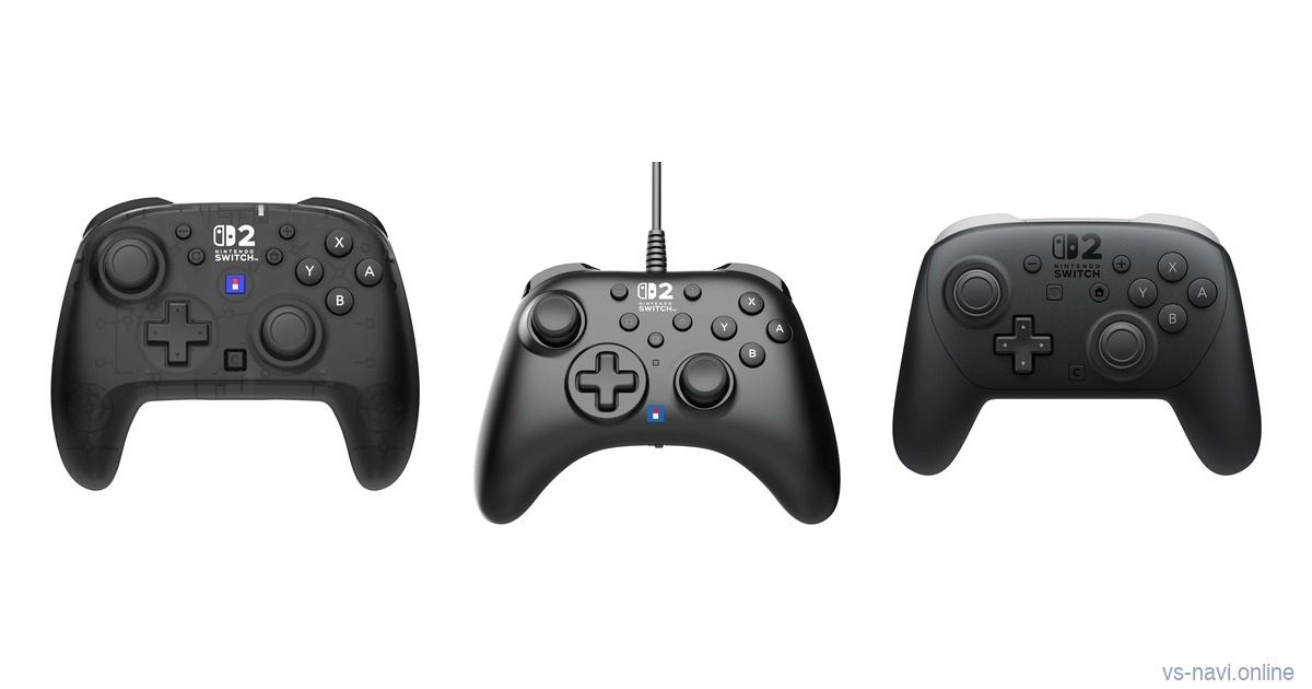 HORI Wireless HORIPAD Turbo, wired HORIPAD Turbo and Nintendo Switch 2 Pro Controller side by side