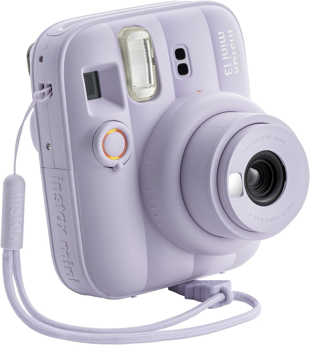 instax mini 13 with its hand strap attached