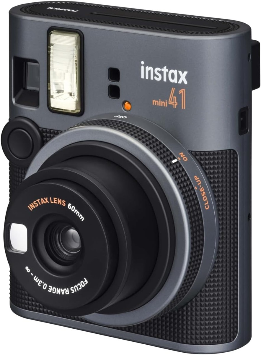 instax mini 41 front three-quarter view with textured grip