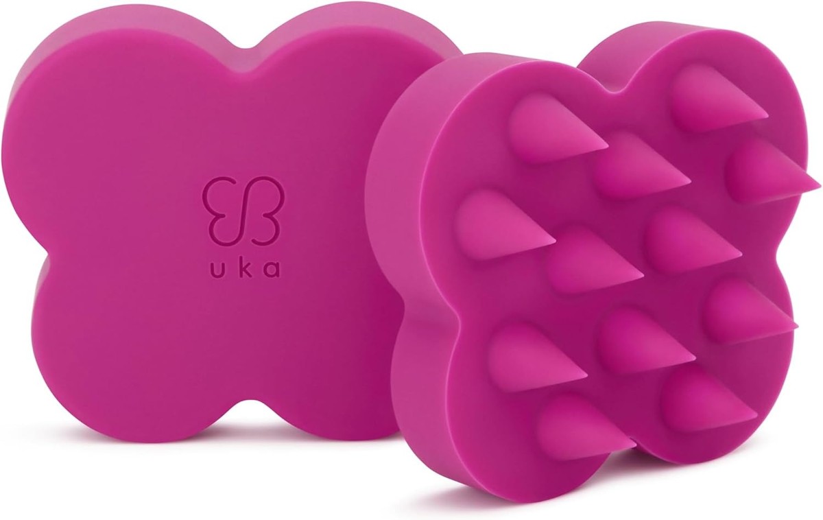 uka Scalp Brush Kenzan Soft in pink, front and back