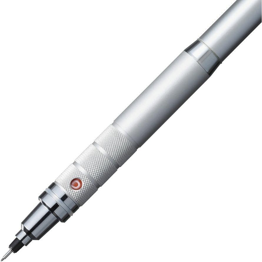 Close-up of the Kuru Toga Roulette knurled grip with the small rotation window near the tip