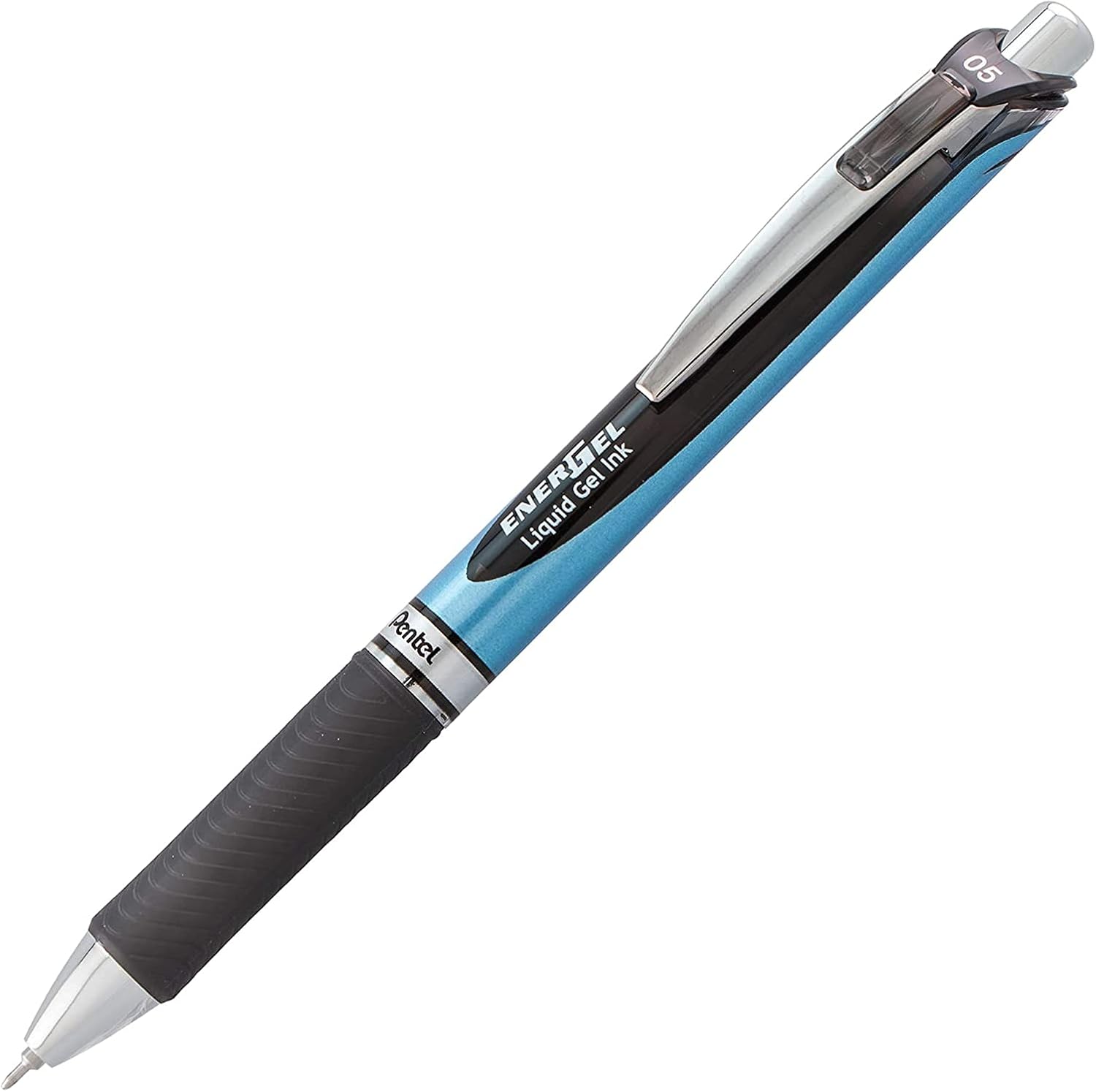 Single Pentel EnerGel RTX pen with a blue barrel and black rubber grip