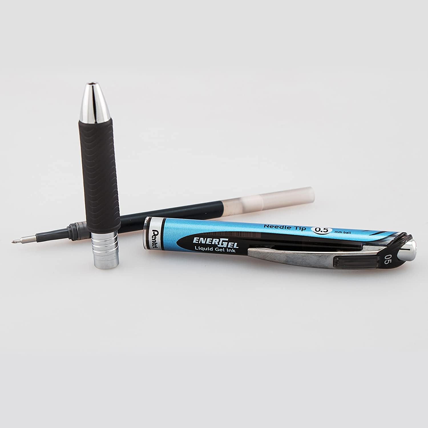 Pentel EnerGel RTX pen opened with its liquid gel refill removed