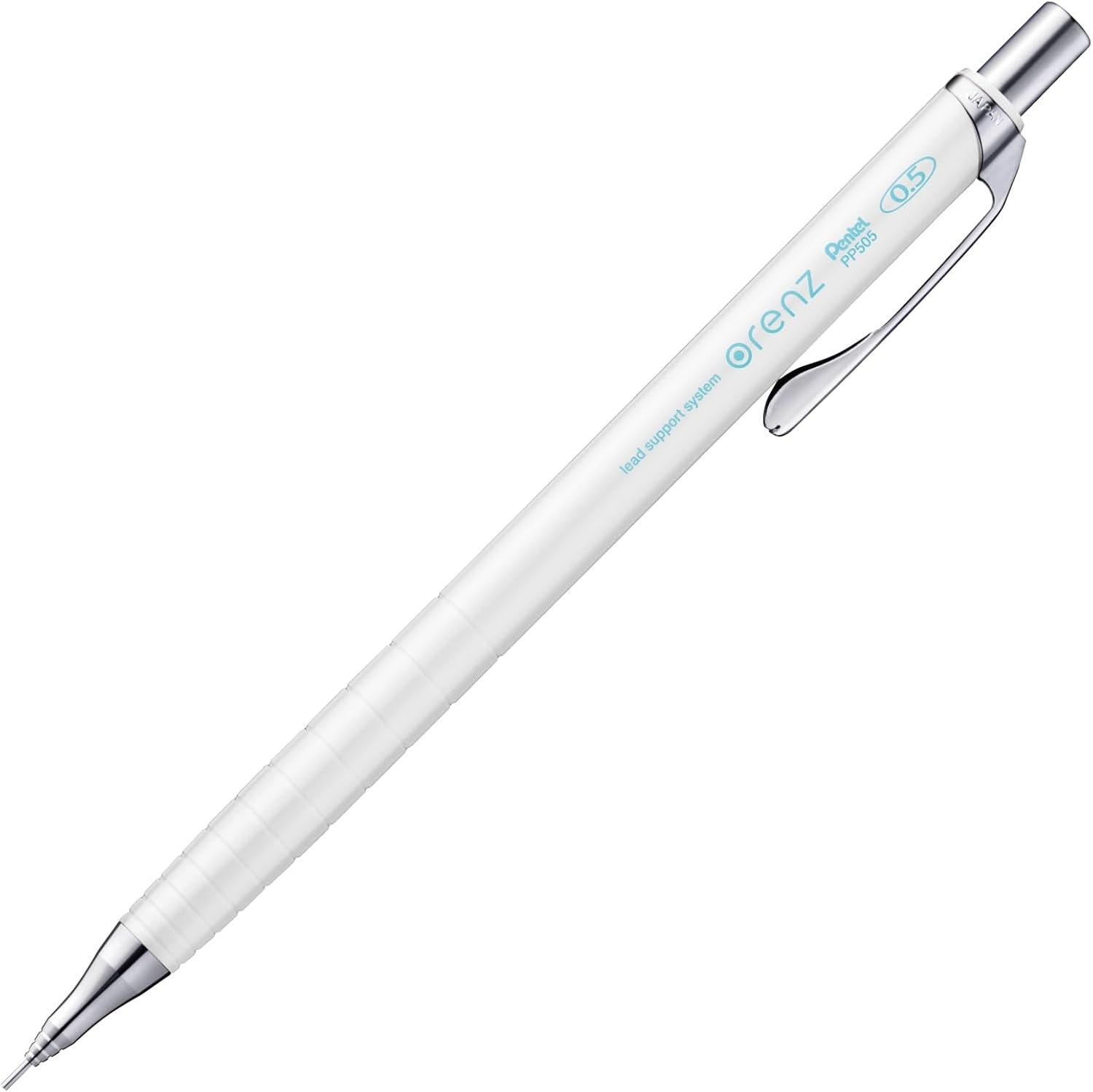 Pentel Orenz 0.5 mm mechanical pencil with a white body and metal clip