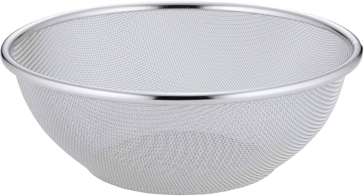 Shimomura Kihan TSUBAME 22 cm round colander with fine stainless wire mesh and a rolled rim