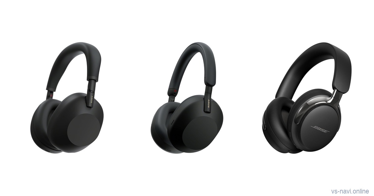 Sony WH-1000XM6, Sony WH-1000XM5 plus Bose QuietComfort Ultra 2nd Gen headphones side by side