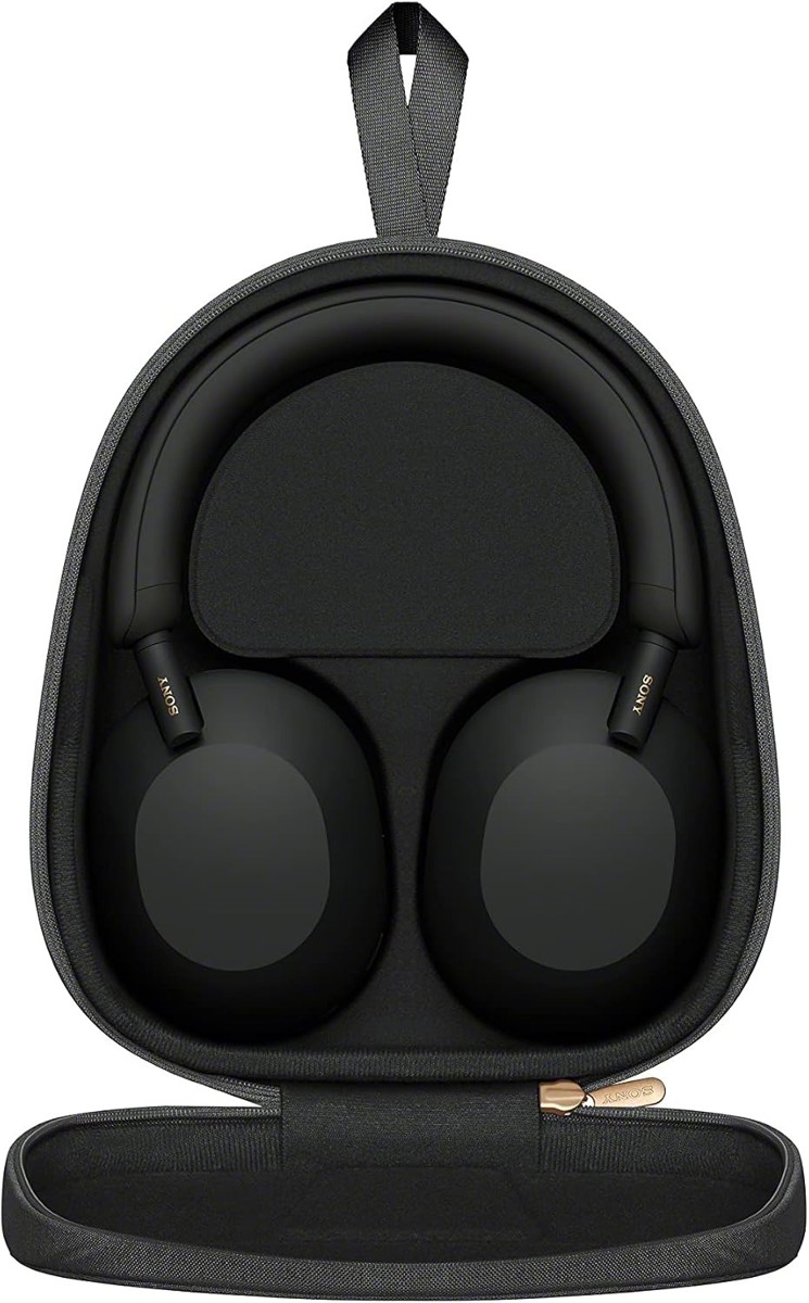 Sony WH-1000XM5 lying flat inside its carrying case