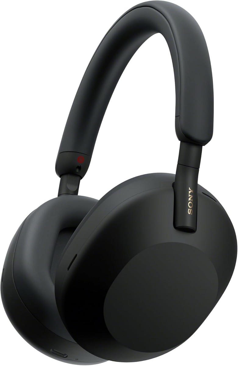 Sony WH-1000XM5 headphones in black, angled view