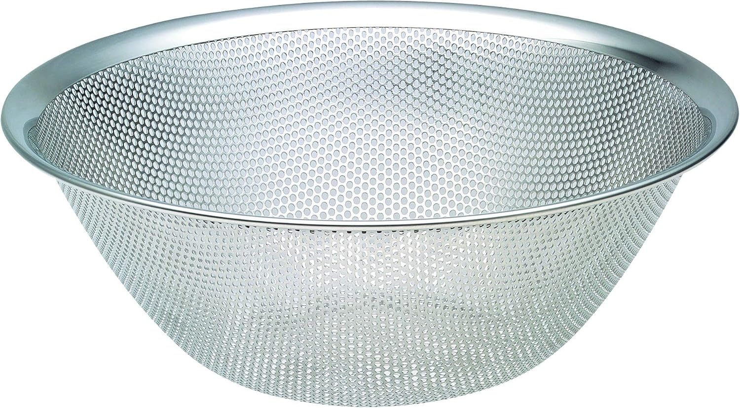 Sori Yanagi 23 cm punching strainer in polished stainless steel with an evenly perforated body