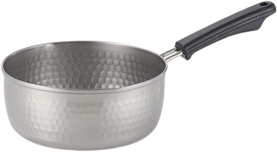 TIKUSAN 18 cm yukihira pot with hammered stainless body and black handle