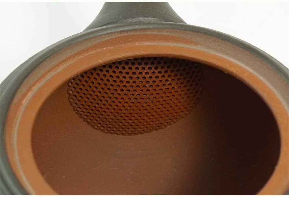Inside of the Tokoname youhen kyusu showing the built-in clay strainer behind the spout