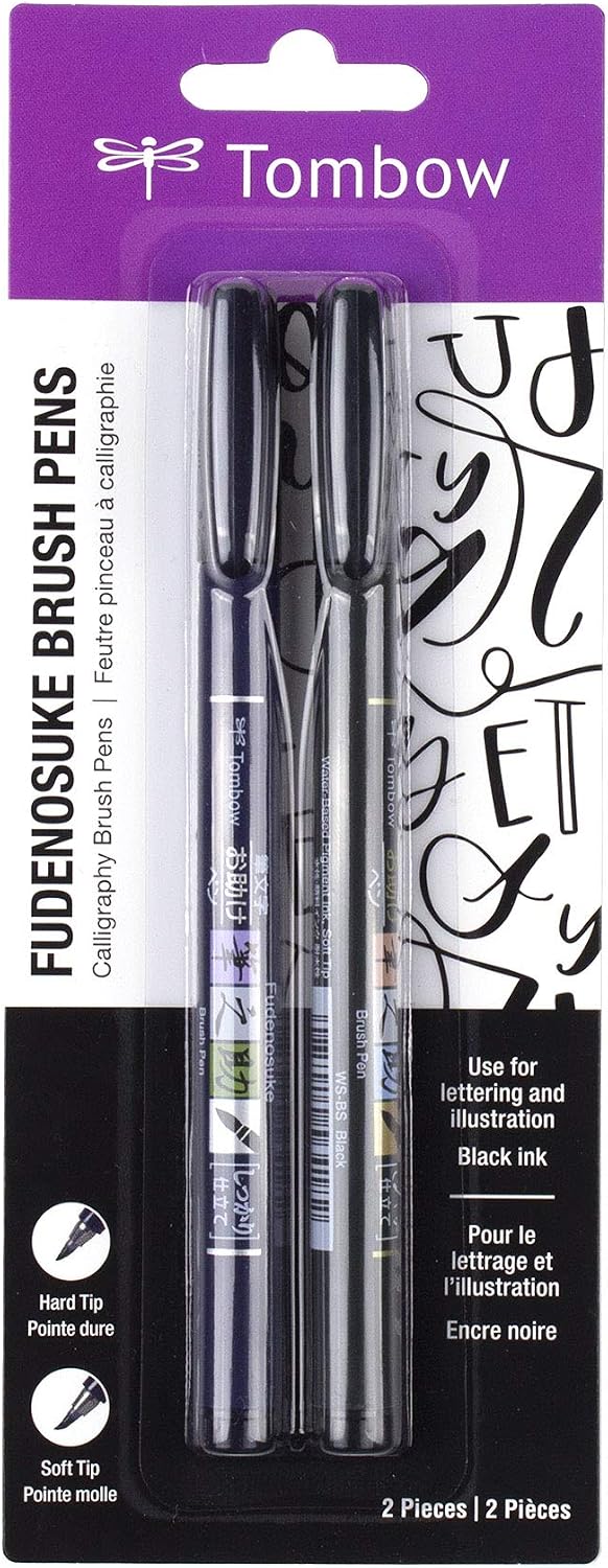 Tombow Fudenosuke brush pen 2-pack with soft tip plus hard tip in retail packaging