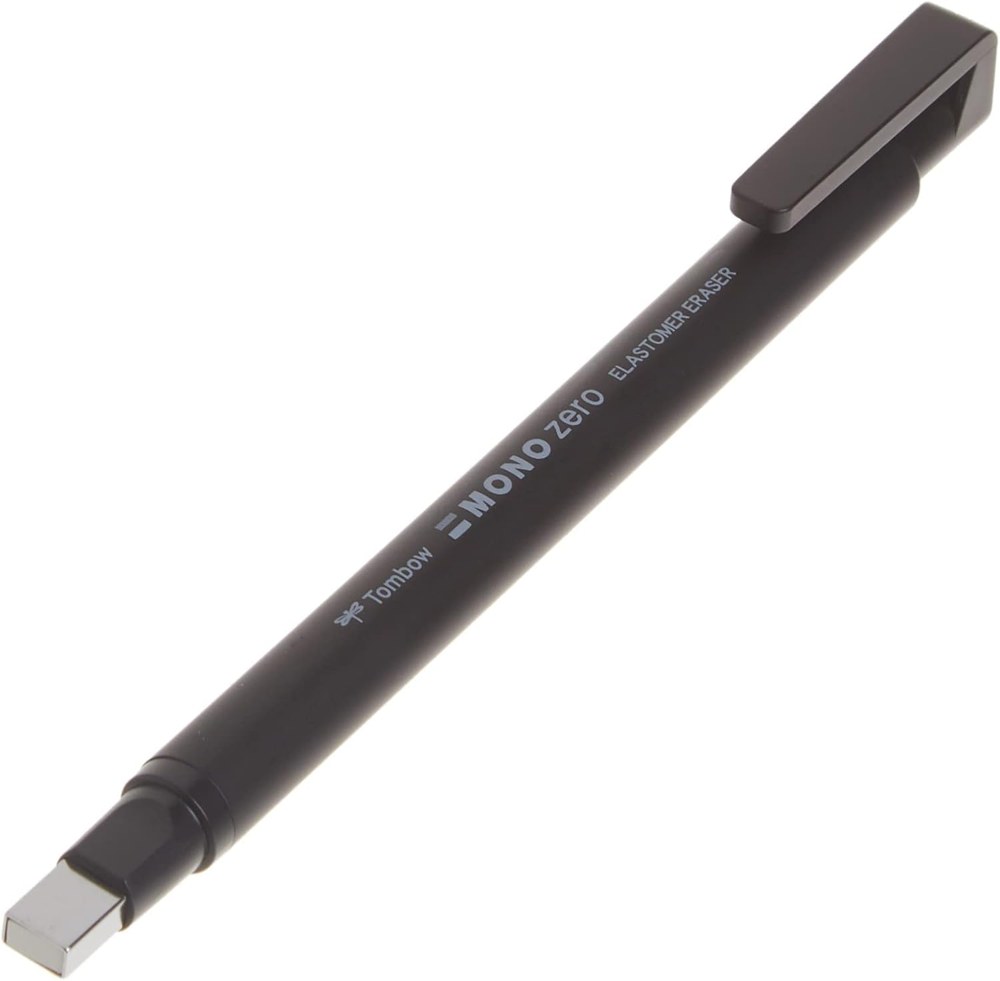 Tombow MONO Zero rectangle tip eraser with a black body