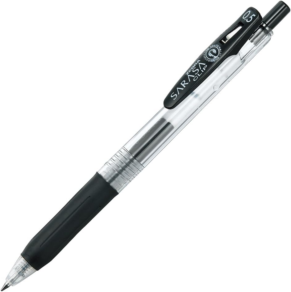 Single Zebra Sarasa Clip pen with a clear barrel and binder-style clip